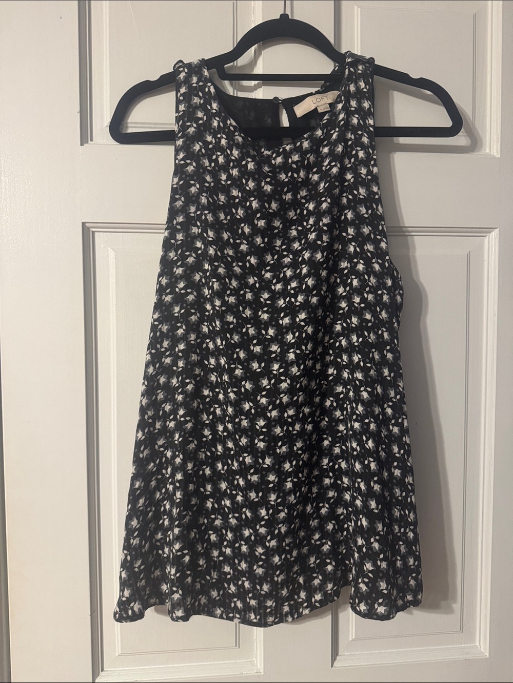 LOFT Black and White Floral Tank Top